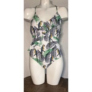 Eomenie Swimsuits Womens Birds Tropical Print One Piece Bathing Suits Small